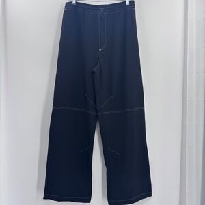 Zara Black Wide-Leg drawstring pants with Bold Contrast Stitching trendy street